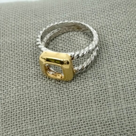 SOLID 14K YELLOW GOLD & WHITE GOLD SPLIT SHANK CABLE RING SIZE 7~5.61 GRAMS - Picture 5 of 7
